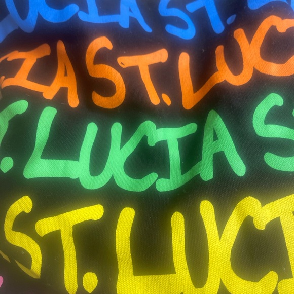 Multicolor Graffiti Print Black Tote - St. Lucia Script Beach Boho Bag - Picture 2 of 7